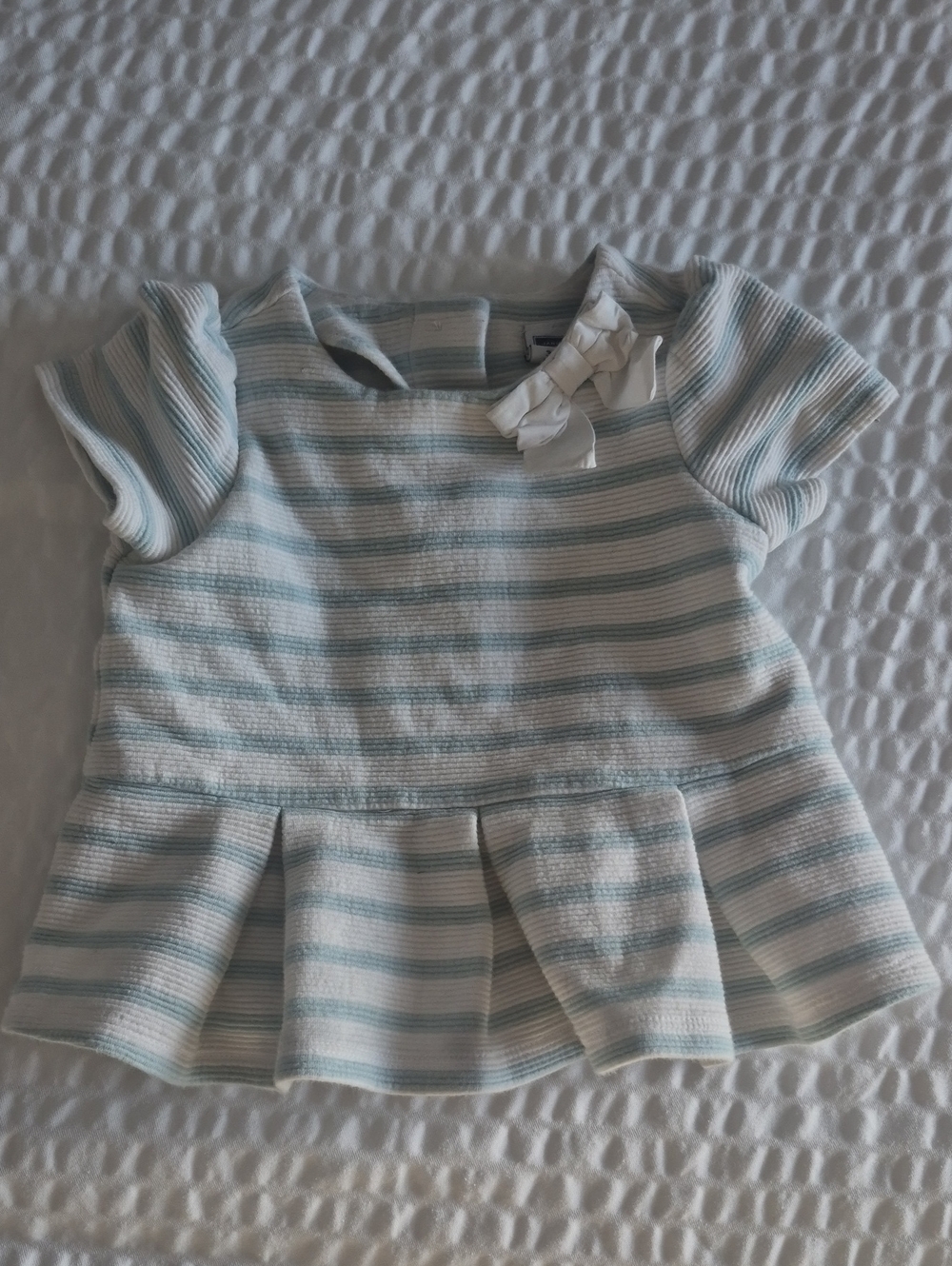 Janie+Jack Aqua striped Drop Waist Pleated Short Sleeve Dress Baby Girl Sz 3-6m